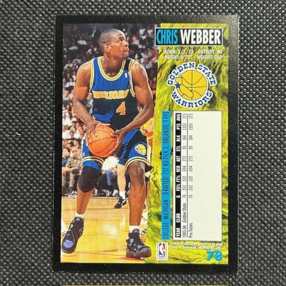 1994-95 Fleer #78 Chris Webber Golden State Warriors Basketball Card - Picture 2 of 2